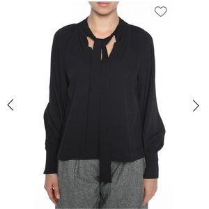 See By Chloe Black Tie Neck Crepe Blouse Size 34